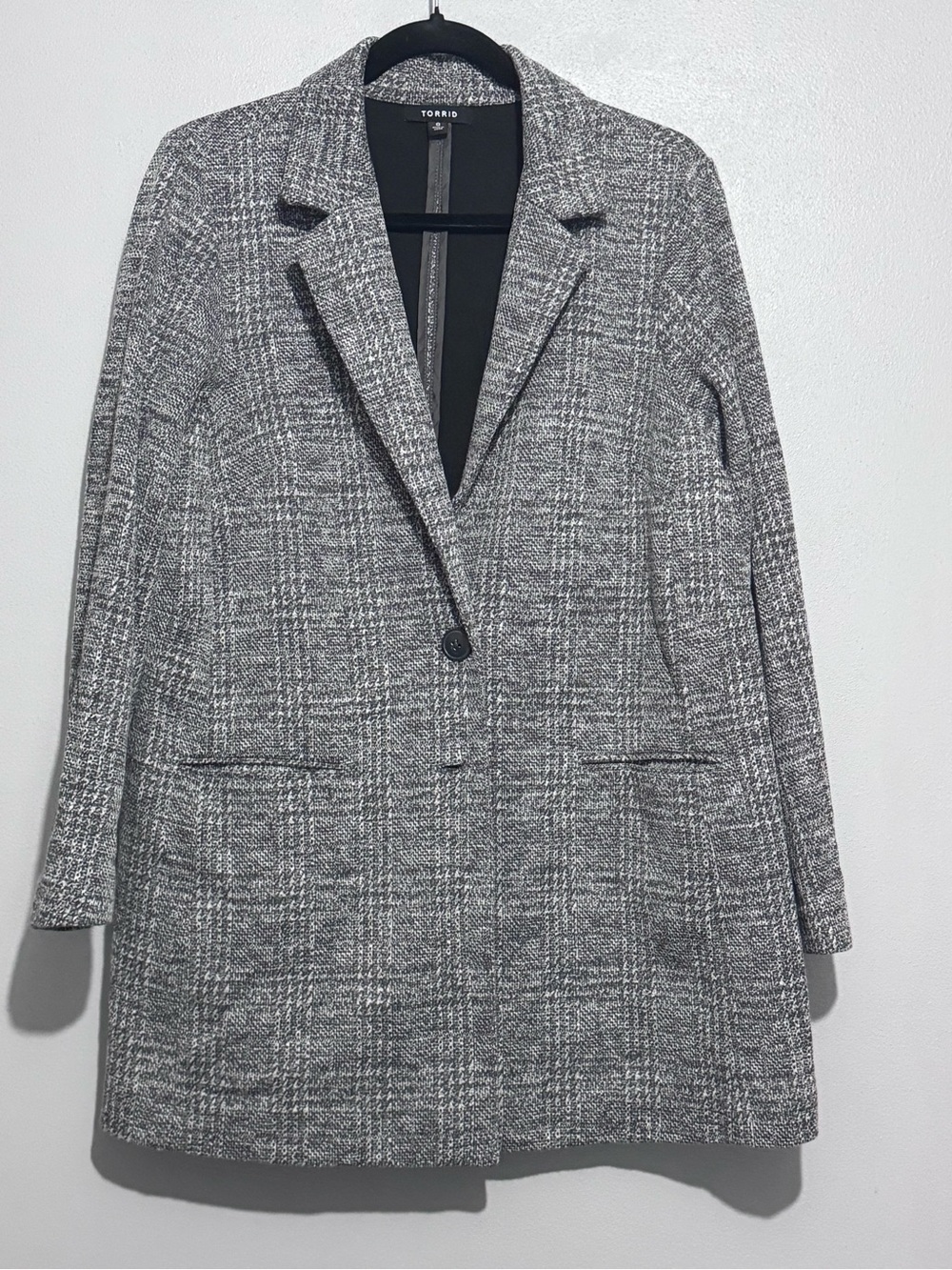 Torrid Gray Black Plaid Blazer Jacket Long Sleeve Button Pockets Lined Plus 0X
